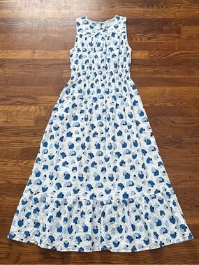 Michelle McDowell blue and white dress